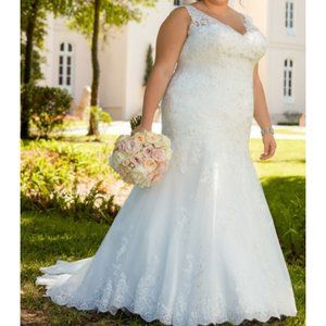 Stella York 6525 Lace Fit and Flare Wedding Gown Silver Beading Size 22 (SAMPLE)